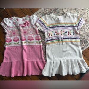 Gymboree Sz 3 Girls' Cream Knit Dress Bundle Peplum Floral & School Embroidered